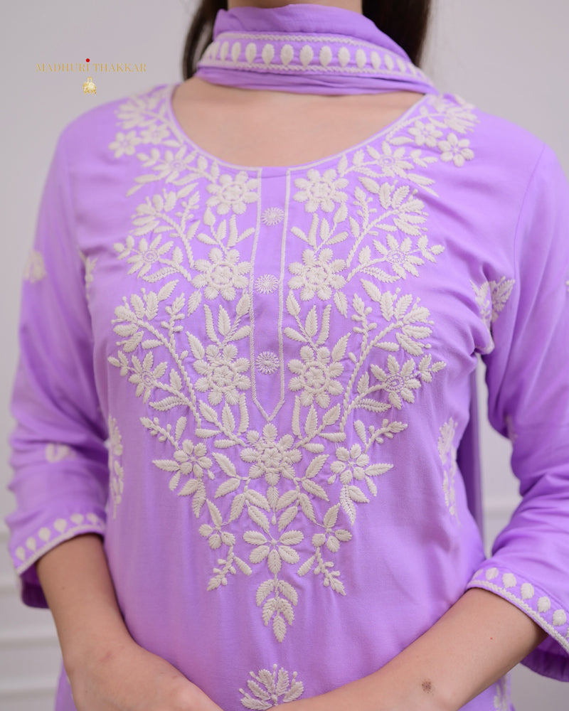 Lilac Lucknowi Chikankari Cotton Suit
