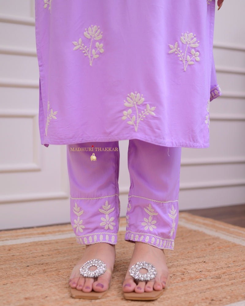 Lilac Lucknowi Chikankari Cotton Suit