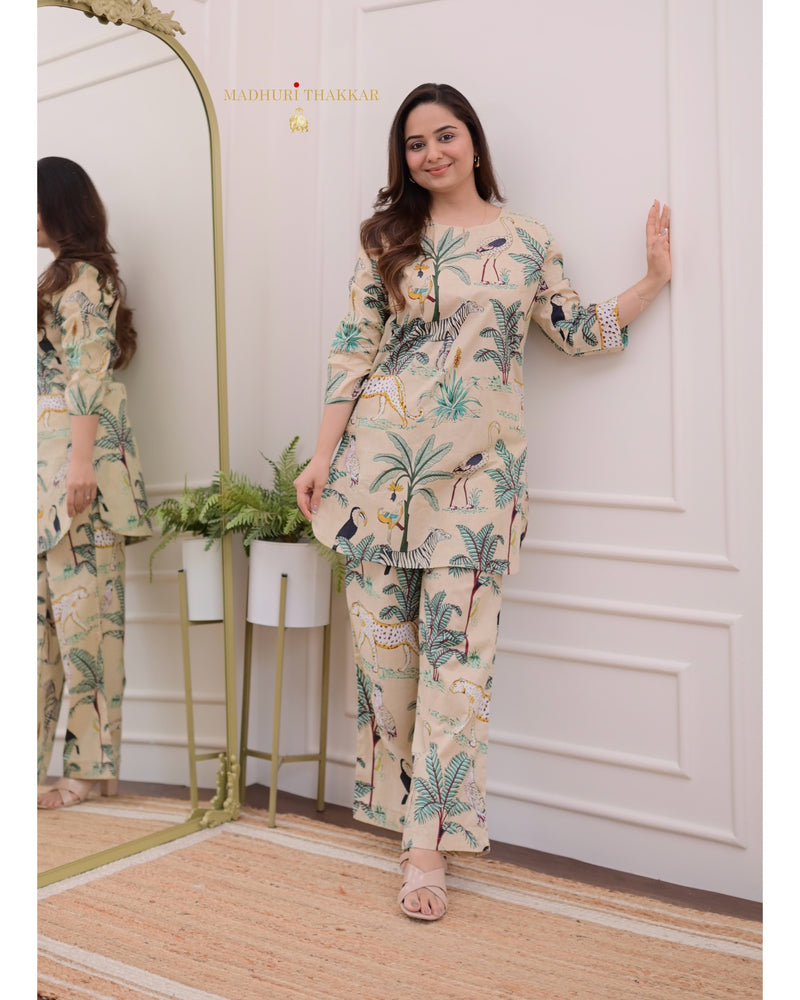 Ivory Jungle Cotton Loungewear Set