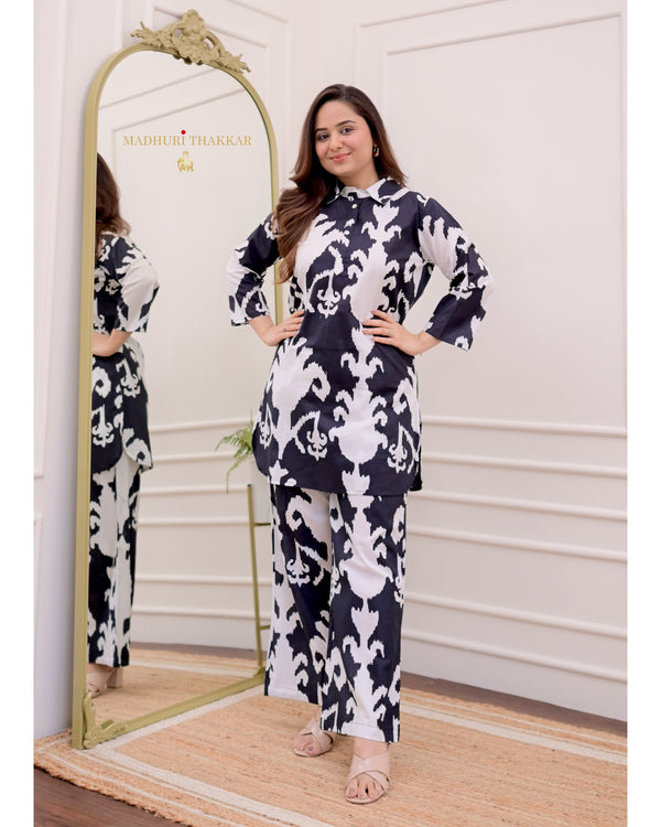 Black Collar Baroque Cotton Loungewear Set