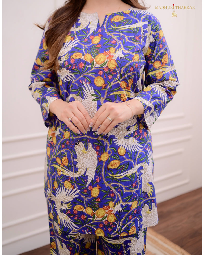 Royal Blue Jungle Cotton Loungewear Set