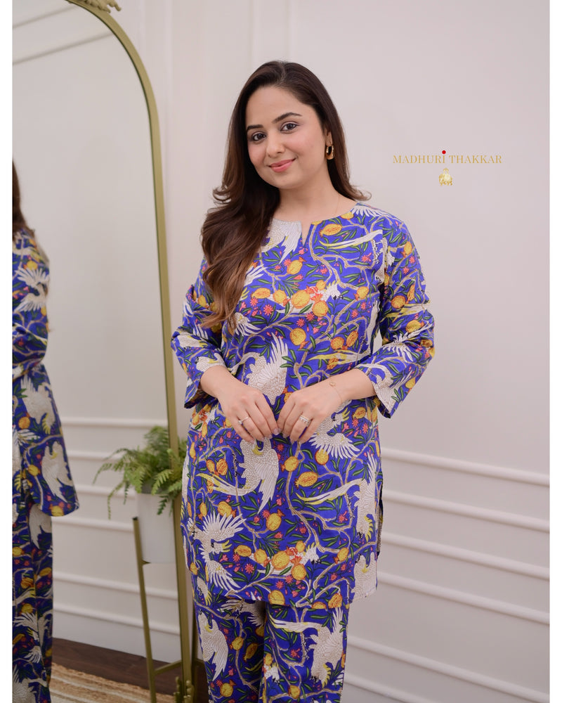 Royal Blue Jungle Cotton Loungewear Set