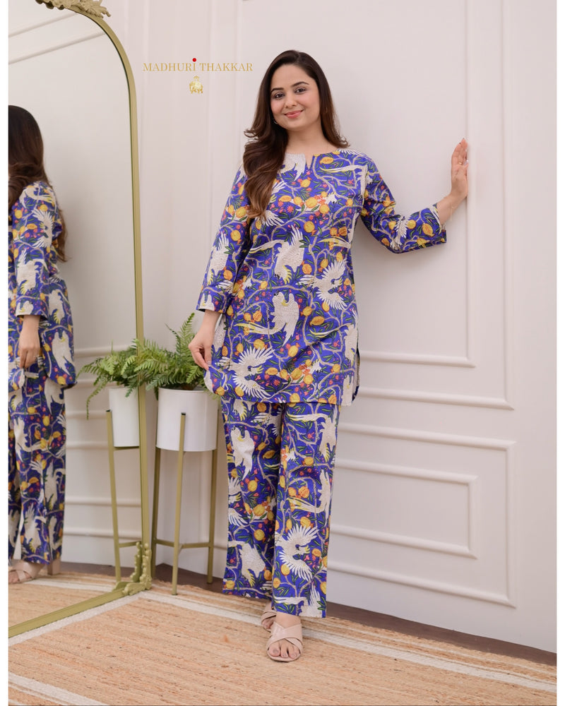 Royal Blue Jungle Cotton Loungewear Set