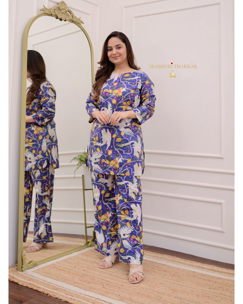 Royal Blue Jungle Cotton Loungewear Set