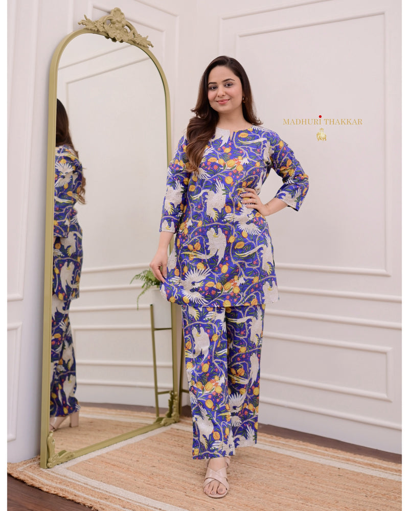Royal Blue Jungle Cotton Loungewear Set