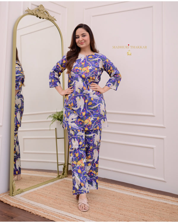 Royal Blue Jungle Cotton Loungewear Set