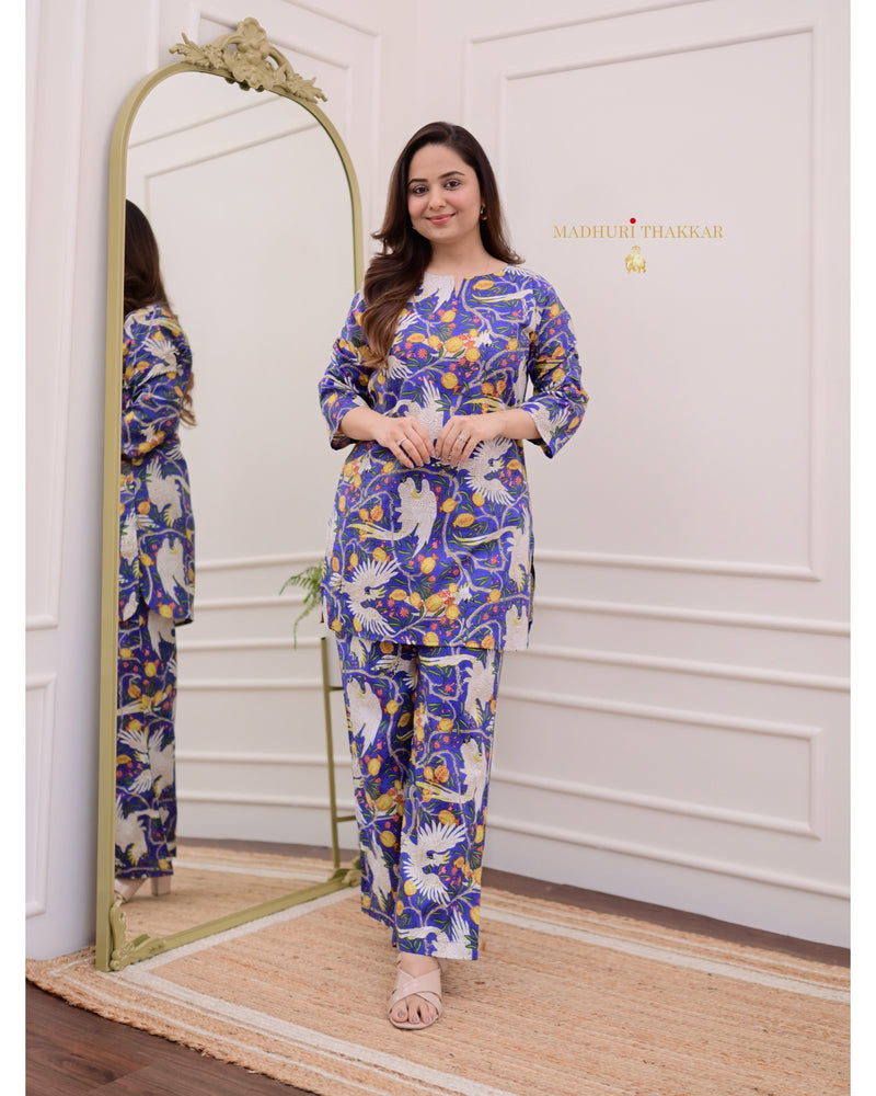 Royal Blue Jungle Cotton Loungewear Set
