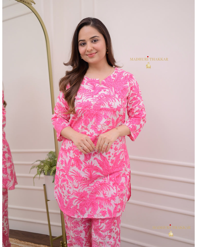 Pink Botanical Cotton Loungewear Set