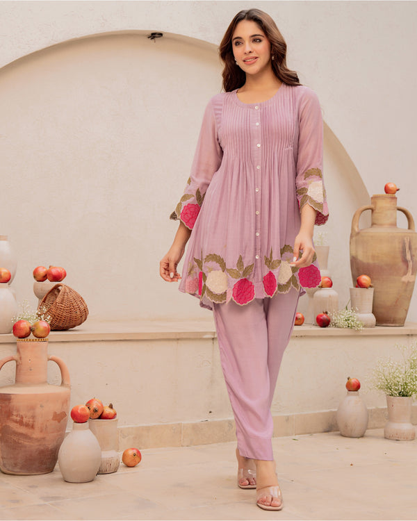 Lavender Blossom Mul Chanderi Festive Co-ord
