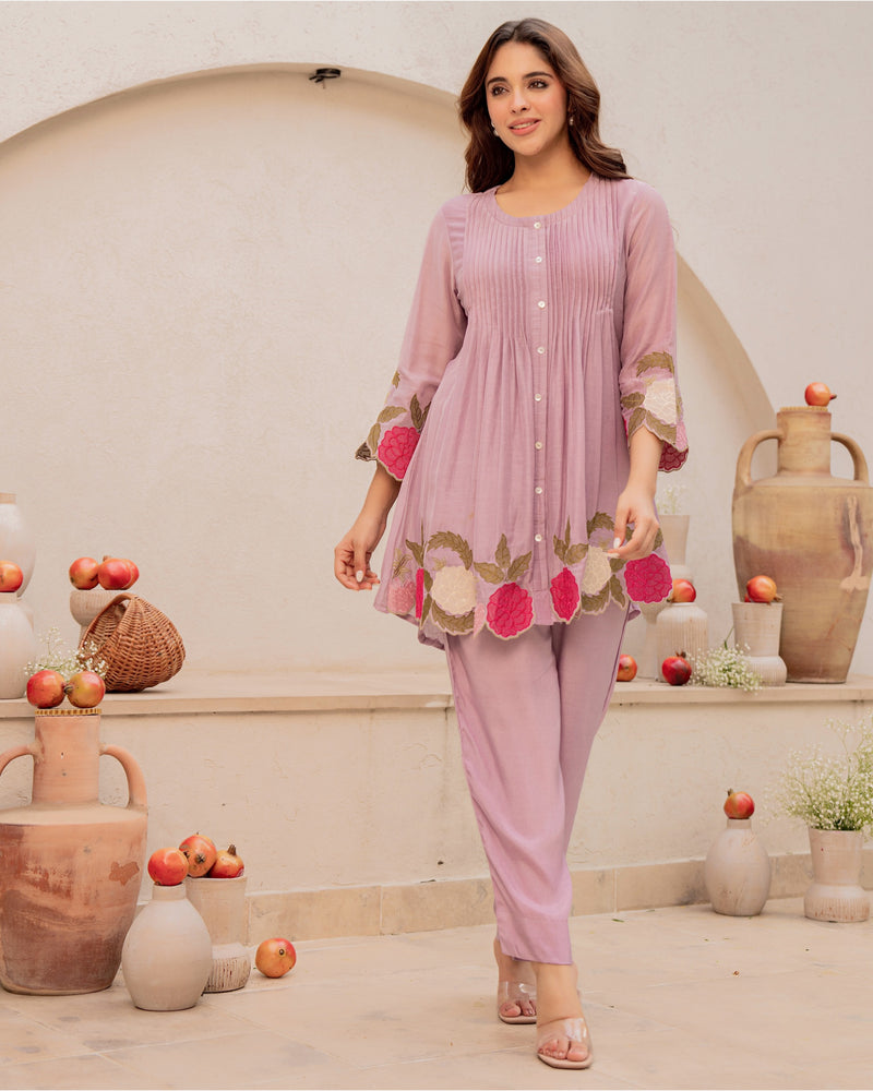 Lavender Blossom Mul Chanderi Festive Co-ord