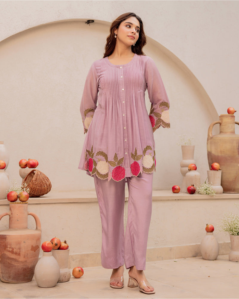 Lavender Blossom Mul Chanderi Festive Co-ord