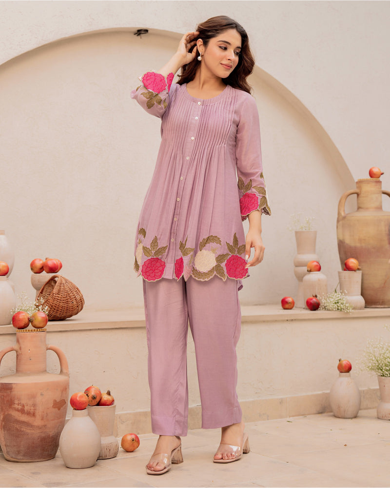 Lavender Blossom Mul Chanderi Festive Co-ord
