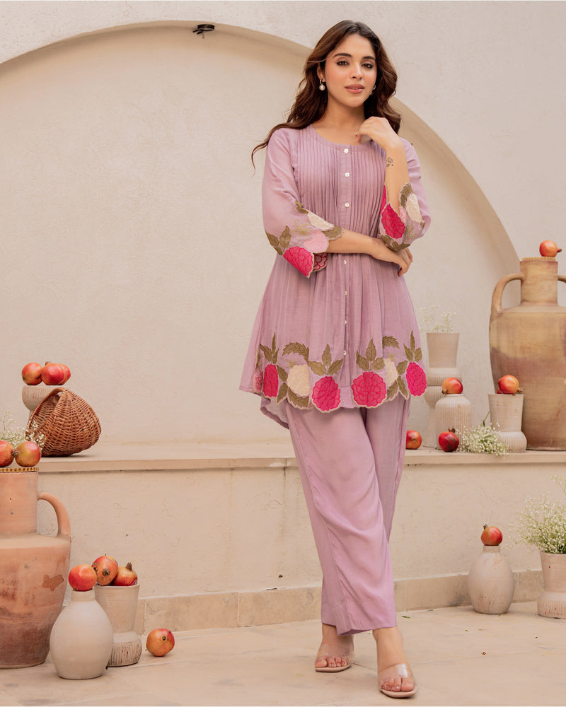 Lavender Blossom Mul Chanderi Festive Co-ord