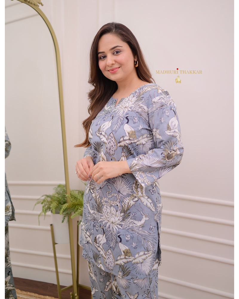 Grey Jungle Cotton Loungewear Set