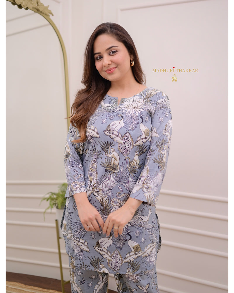 Grey Jungle Cotton Loungewear Set