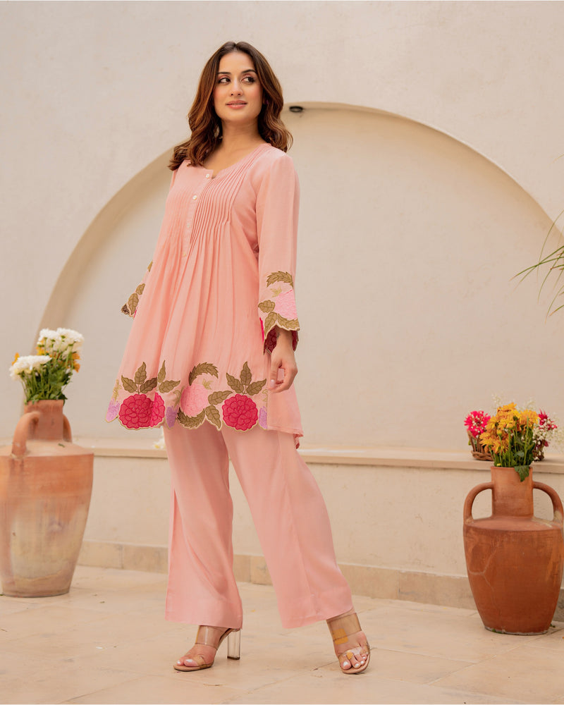 Peach Blossom Mul Chanderi Festive Co-ord
