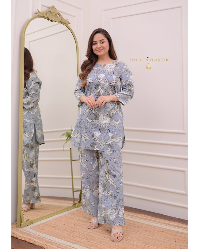 Grey Jungle Cotton Loungewear Set