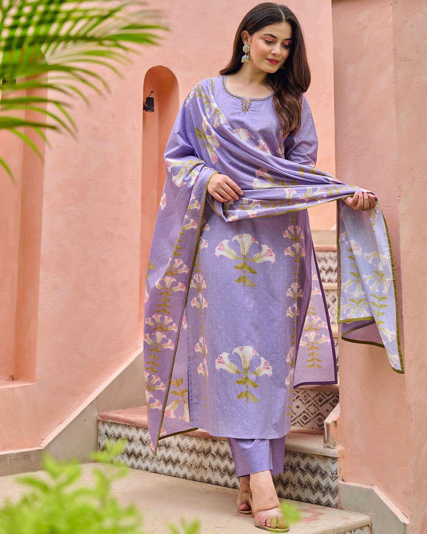 Lavender Lilies Bloom Cotton Suit