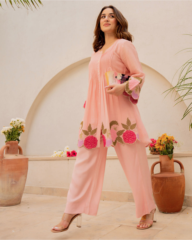 Peach Blossom Mul Chanderi Festive Co-ord