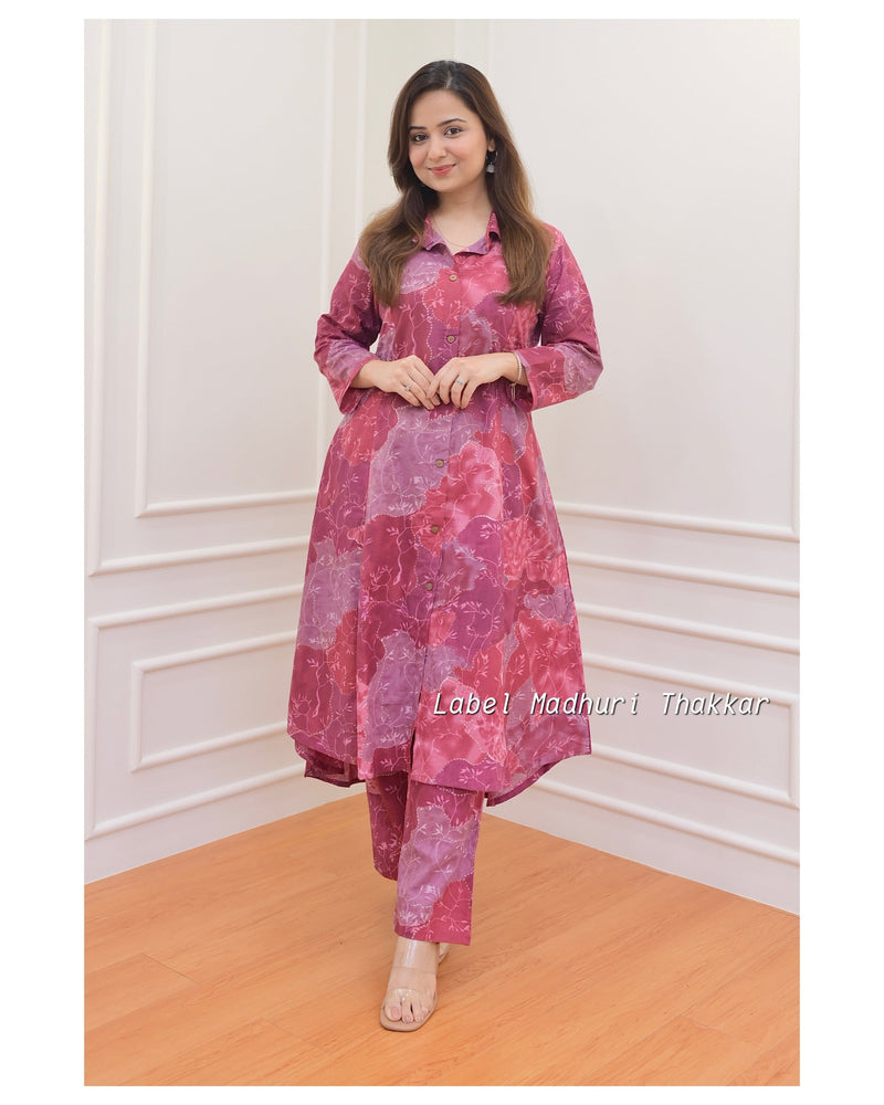 Maroon Magenta Floral Cotton Co-ord
