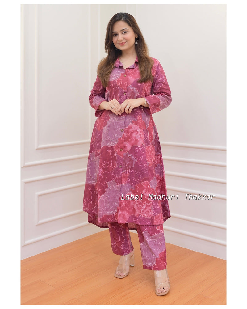 Maroon Magenta Floral Cotton Co-ord