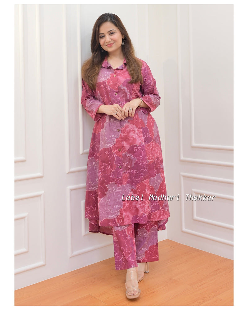 Maroon Magenta Floral Cotton Co-ord