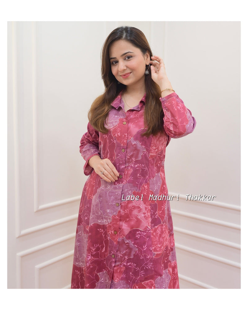 Maroon Magenta Floral Cotton Co-ord