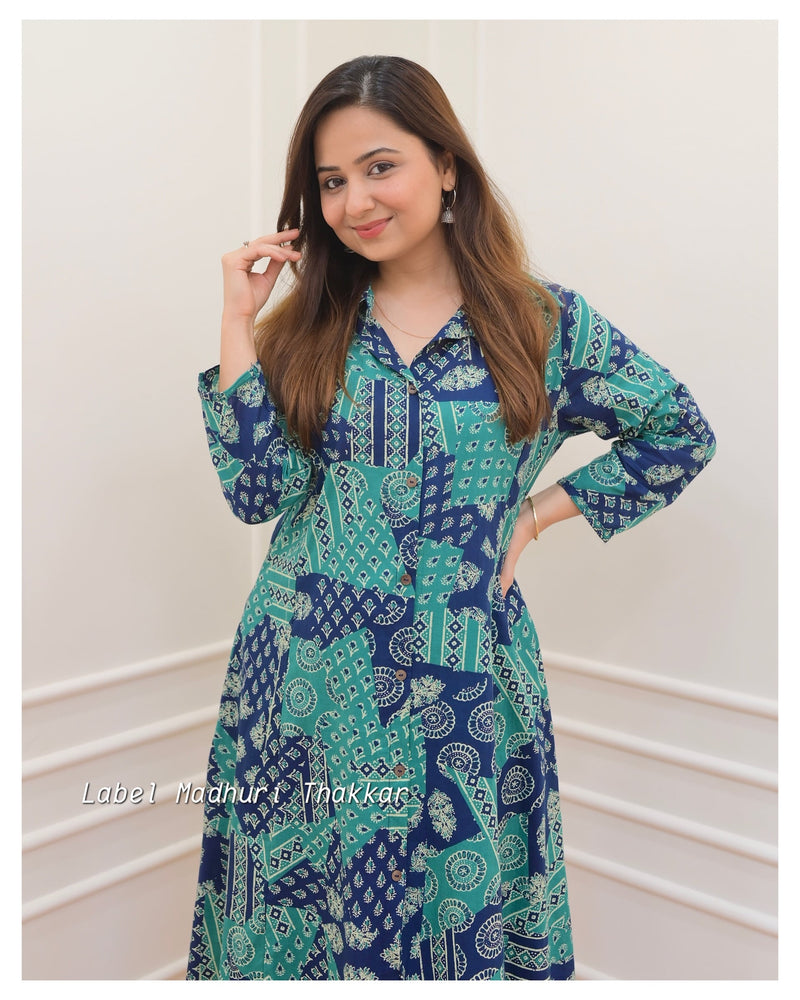 Green-Blue Baroque Cotton Co-ord