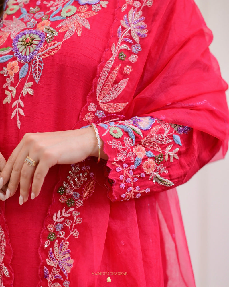 Rani Pink Handwork Silk Festive Suit