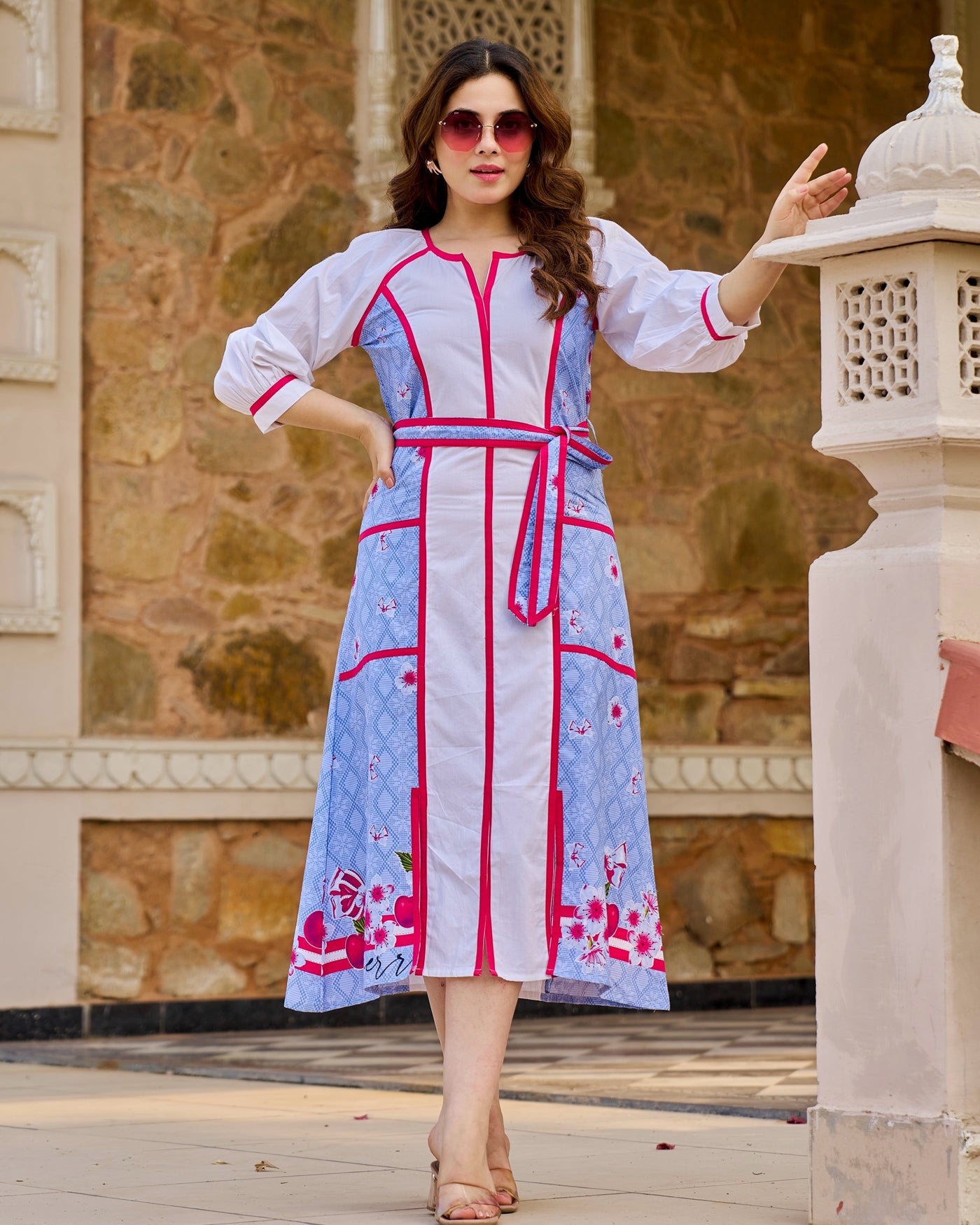 Ivory Cherry Blossom Breeze A Line Cotton Dress