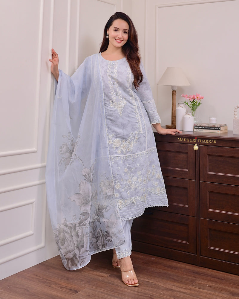 Powder Blue Threadwork Pakistani Cotton Suit