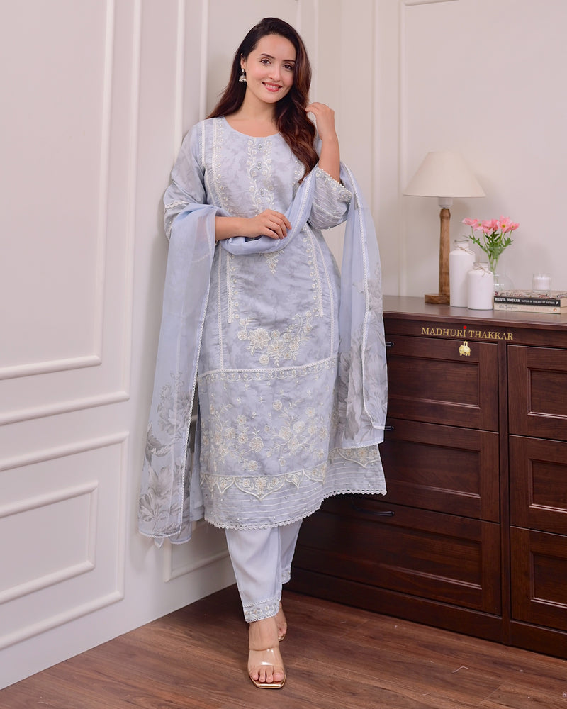 Powder Blue Threadwork Pakistani Cotton Suit