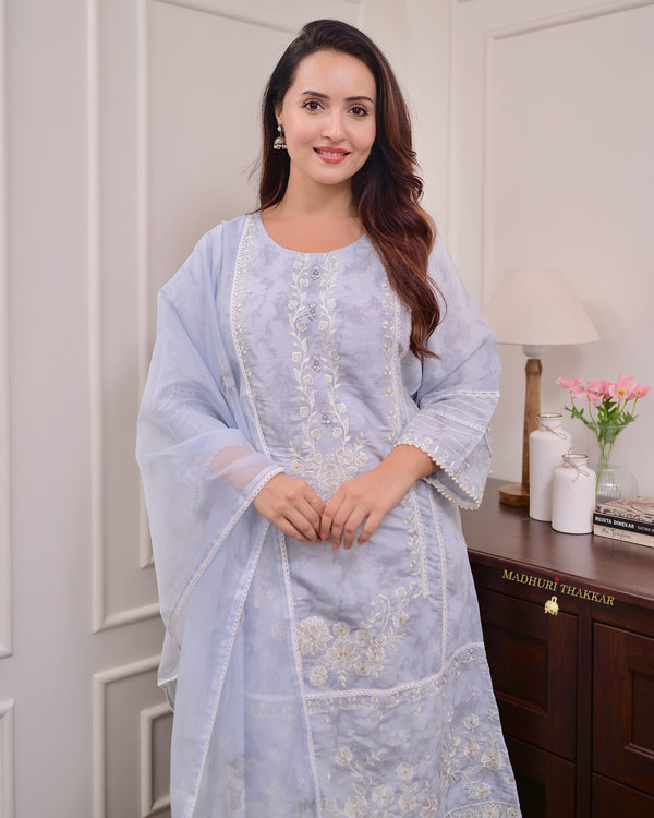 Powder Blue Threadwork Pakistani Cotton Suit