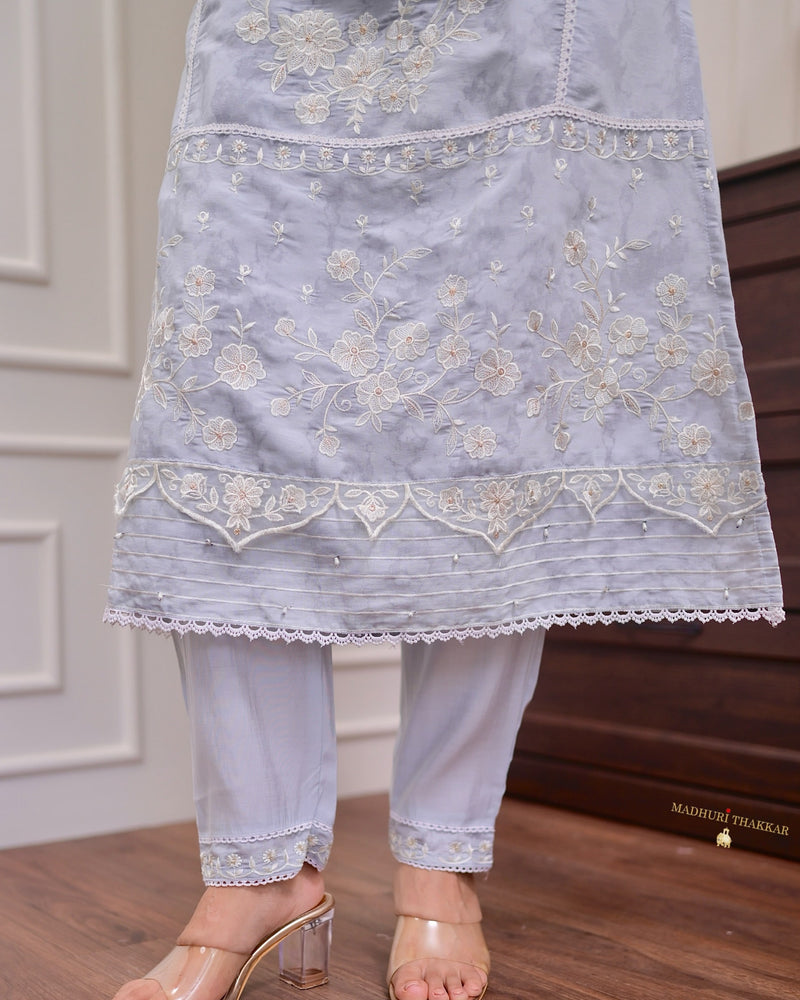 Powder Blue Threadwork Pakistani Cotton Suit