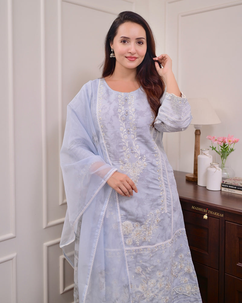 Powder Blue Threadwork Pakistani Cotton Suit