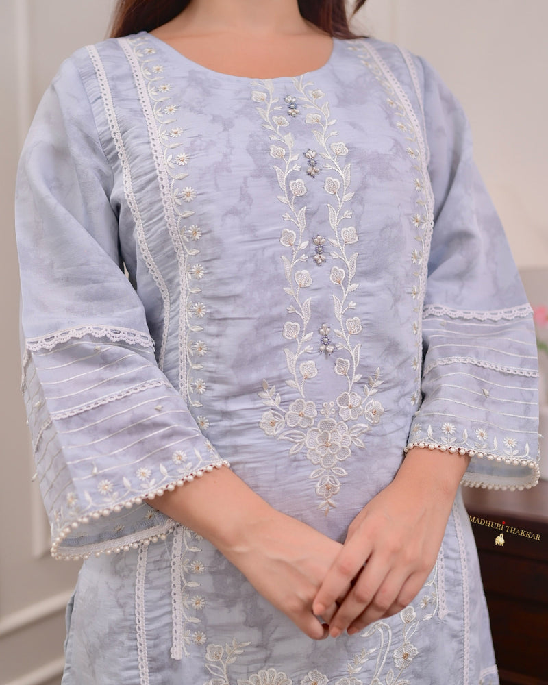 Powder Blue Threadwork Pakistani Cotton Suit