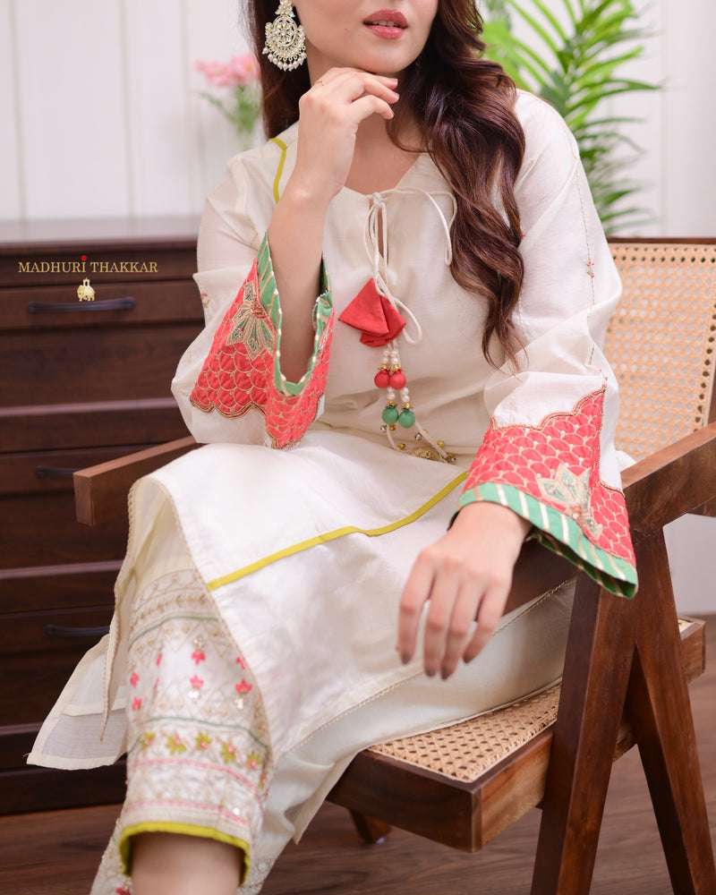Ivory Handwork Festive Silk Suit