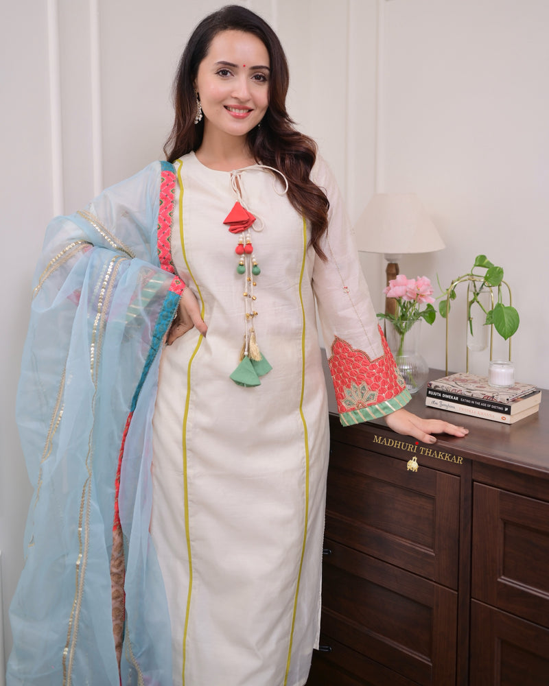 Ivory Handwork Festive Silk Suit