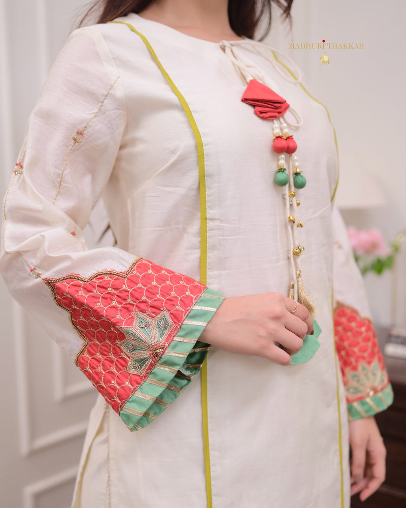 Ivory Handwork Festive Silk Suit
