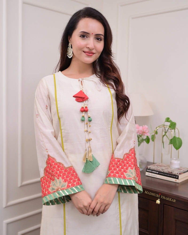 Ivory Handwork Festive Silk Suit