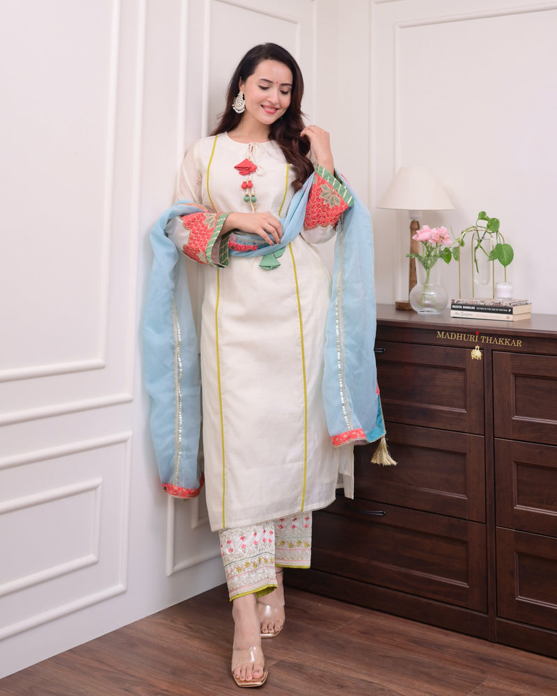 Ivory Handwork Festive Silk Suit