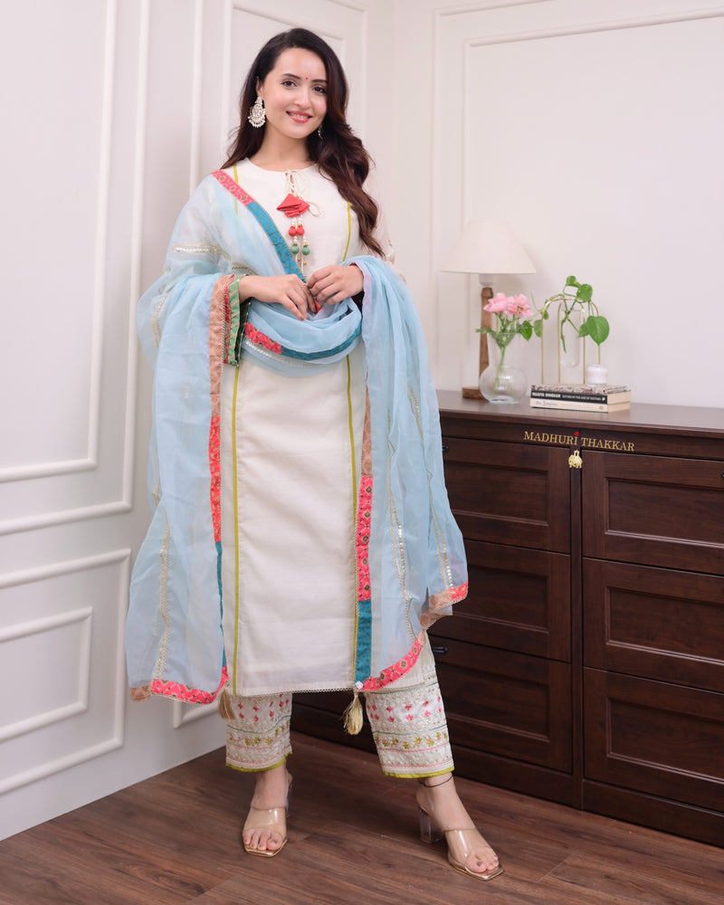 Ivory Handwork Festive Silk Suit