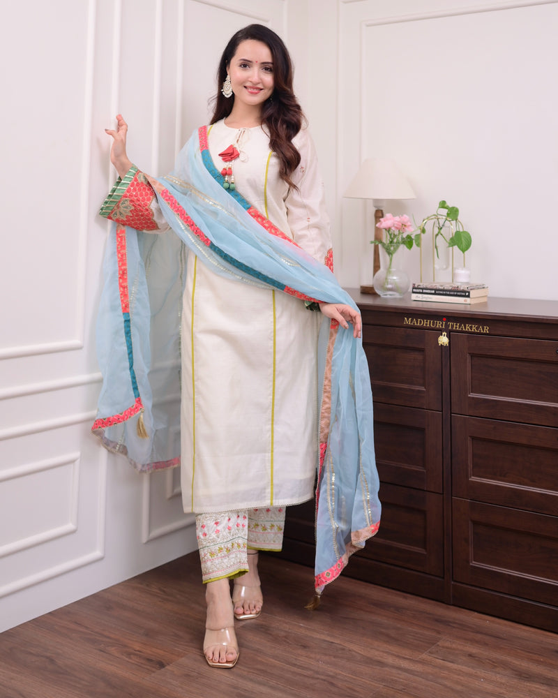 Ivory Handwork Festive Silk Suit