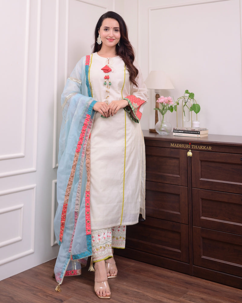 Ivory Handwork Festive Silk Suit