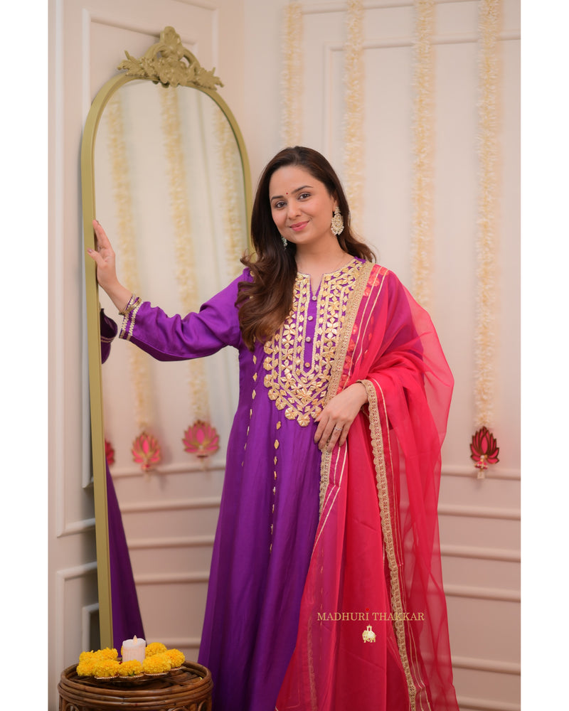 Purple Fuchsia Premium Silk Gota Work Anarkali Set