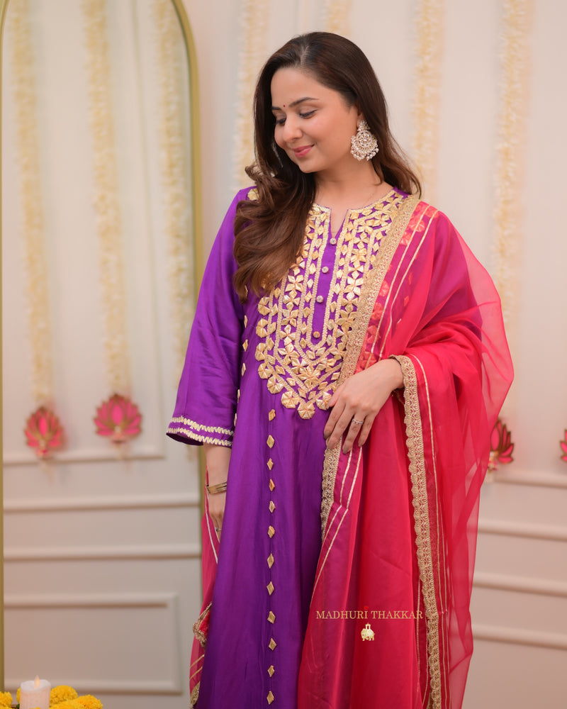 Purple Fuchsia Premium Silk Gota Work Anarkali Set