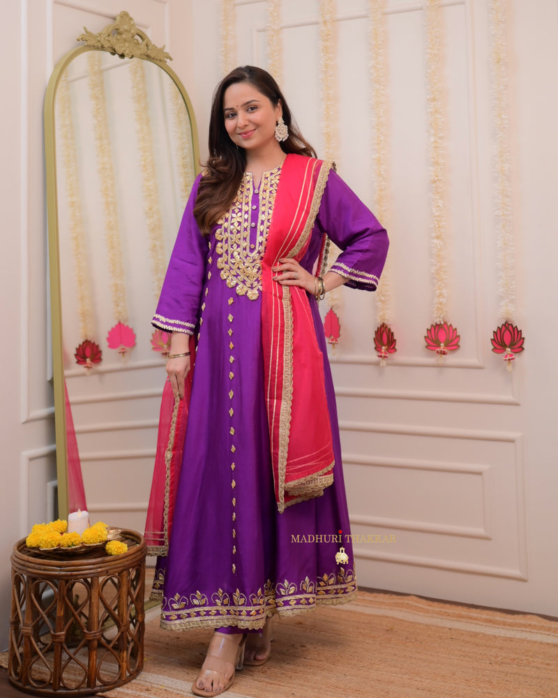 Purple Fuchsia Premium Silk Gota Work Anarkali Set