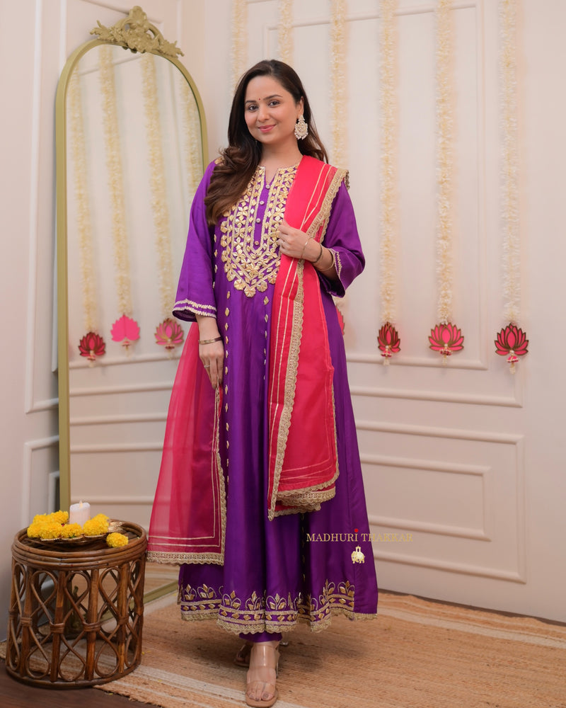 Purple Fuchsia Premium Silk Gota Work Anarkali Set