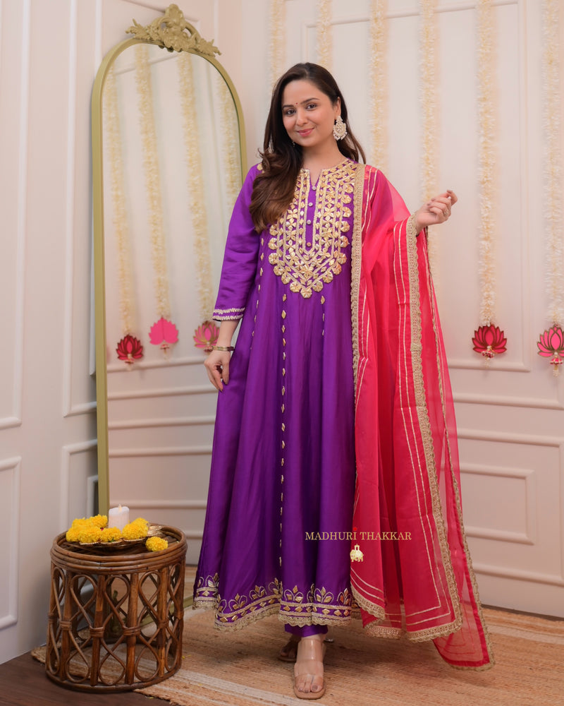 Purple Fuchsia Premium Silk Gota Work Anarkali Set