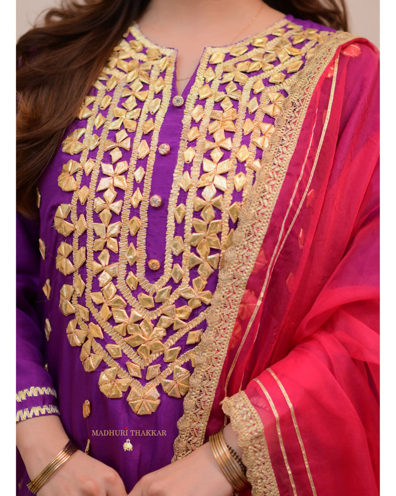 Purple Fuchsia Premium Silk Gota Work Anarkali Set